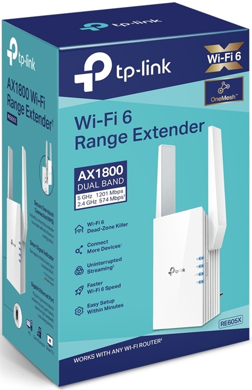 TP-Link RE605X - Wi-Fi range extender - 1GbE - Wi-Fi 6 - 2 4 GHz 5 GHz - in Wall Box View 3