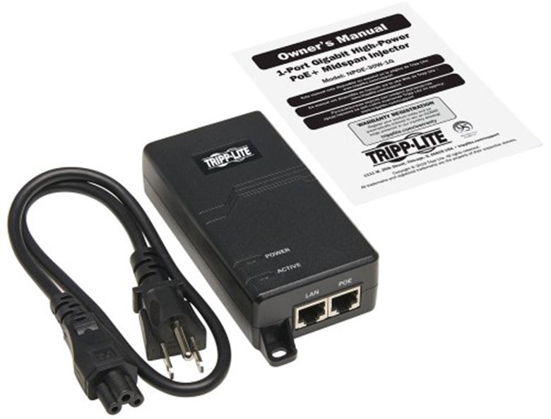 Tripp Lite NPOE-30W-1G Active PoE+ Injector Package Contents