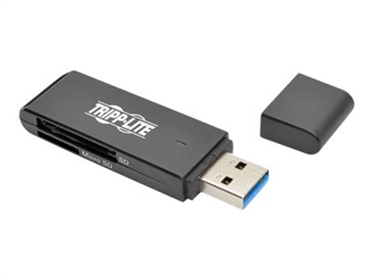 TRIPP LITE U352-000-SD SD-MicroSD Memory Media Reader USB 3 Isometric View with Cap