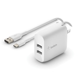 Belkin WCE001dq1MWH - Cargador De Pared Doble USB-A a USB-C, 24 W, Boost Charge, Blanco