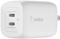 Belkin WCH013DQWH - Dual USB-C Wall Charger, 65W, White