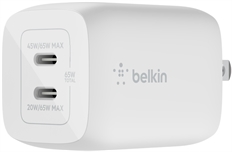 Belkin WCH013DQWH - Cargador de Pared USB-C Doble, 65W, Blanco