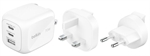 Belkin WCH018FQWH - Cargador de Pared Triple, USB-C, USB-A, 70W, Blanco