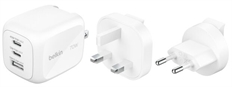 Belkin WCH018FQWH - Cargador de Pared Triple, USB-C, USB-A, 70W, Blanco
