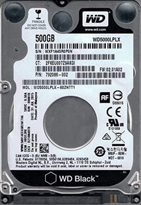 Western Digital Black HDD 500GB 7200RPM 2.5inch Vista Posterior