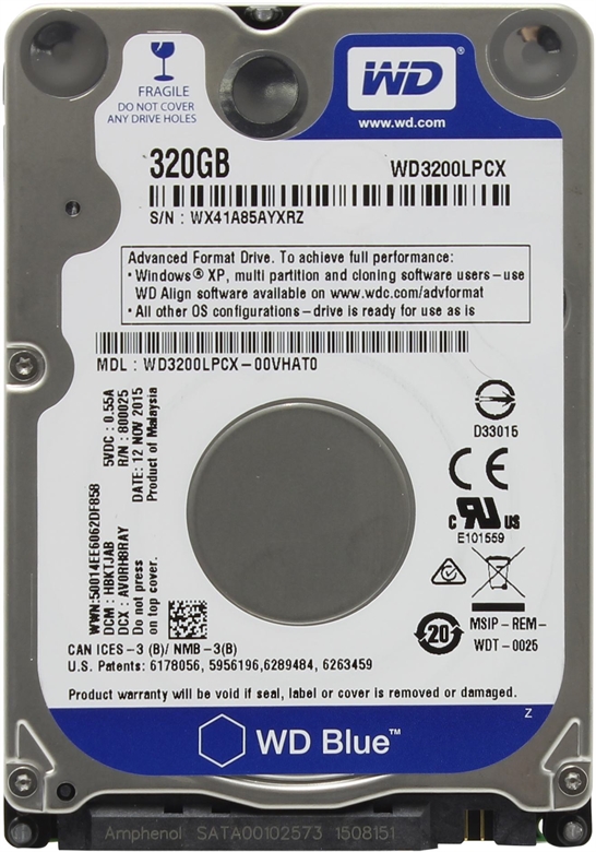 Western Digital Blue HDD 320GB 5400rpm 2.5inch Front View