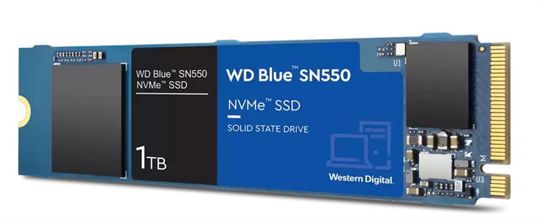 Western Digital Blue SN550 SSD 1TB M.2 2280 Angle View