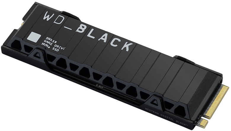 Western Digital WD_BLACK SN850 WDS100T1XHE 1TB Solid State Drive with Heatsink Diagonal View
