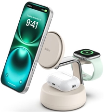 Belkin BoostCharge Foldable Pro - 3-in-1 Wireless Charger with MagSafe, 25W, Beige