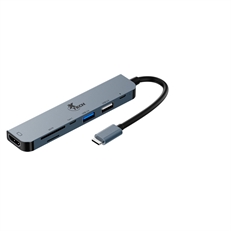 Xtech XTC-571 - Adaptador Multipuertos 7 en 1, USB-C Macho a HDMI, USB-C 2.0, USB-A 3.0, SD y MicroSD, Gris