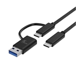 Xtech XTC-532 - Cable USB, Cable Adaptador USB-C a USB-C 2 en 1 Con Dongle USB-A 2.0, 1.82m, Negro