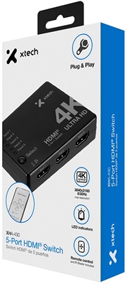 Xtech-5-port to 1 HDMI switch-4KUHD w remote control XHA-430 Box View 4