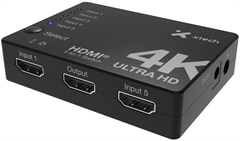 Xtech XHA-430  - 5-Port HDMI Switch, Up to 3840 x 2160 at 30Hz, Black