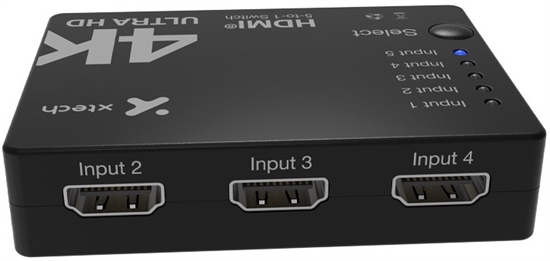 Xtech-5-port to 1 HDMI switch-4KUHD w remote control XHA-430 Front View 3