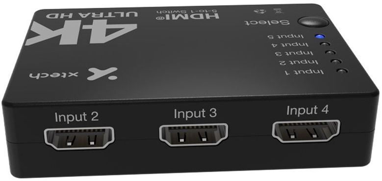 Xtech-5-port to 1 HDMI switch-4KUHD w remote control XHA-430 Front View 3