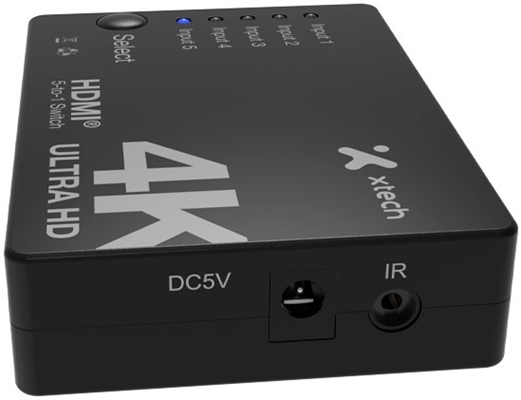Xtech-5-port to 1 HDMI switch-4KUHD w remote control XHA-430 Left View 2
