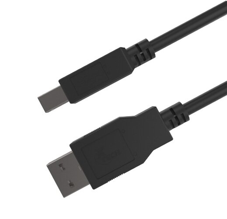 Xtech XTC-304 Black Cable USB Type-A Male to USB Type-B Connectors Close Up View