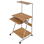 Xtech XTF-CD189 - Multilevel Rolling Computer Desk with Keyboard Tray, Beech