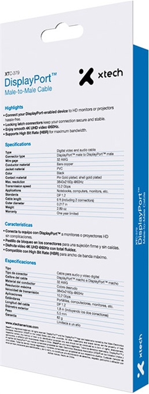 Xtech DisplayPort cable DisplayPort male 1 83 m All black XTC 379 Box View 2