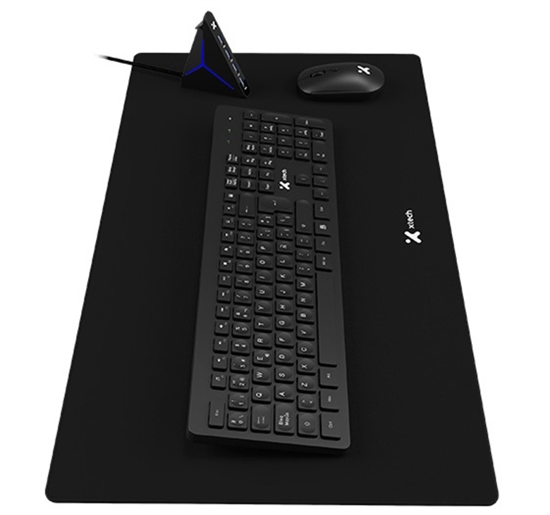 Xtech - MM Keyboard wls mouse wls mouse pad XL and USB 3 0 Hub Kit - Spanish Front View