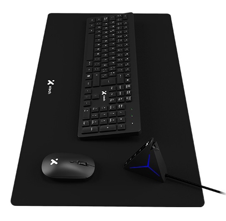 Xtech - MM Keyboard wls mouse wls mouse pad XL and USB 3 0 Hub Kit - Spanish Front View 3