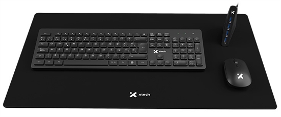 Xtech - MM Keyboard wls mouse wls mouse pad XL and USB 3 0 Hub Kit - Spanish Front View