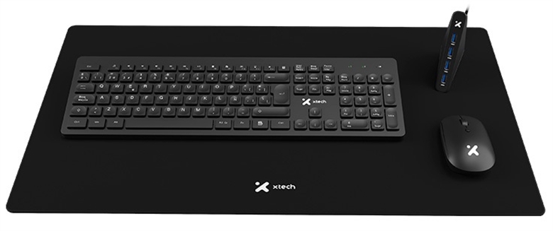 Xtech - MM Keyboard wls mouse wls mouse pad XL and USB 3 0 Hub Kit - Spanish Front View