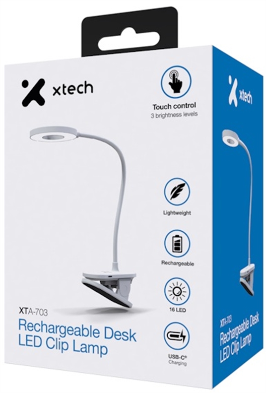 Xtech Rechargeable Desk LED Clip Lamp- XTA-703 Box View 3