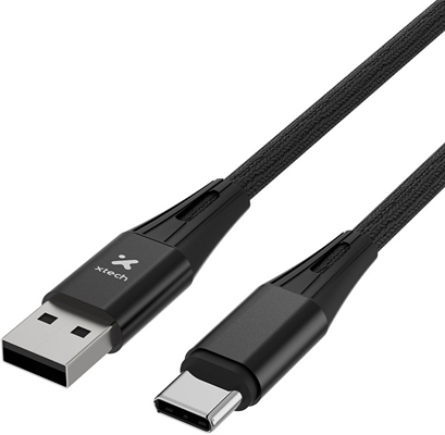 Xtech USB cable 4 pin USB Type A 24 pin USB-C 1 8 m Black Braided-XTC-512 Front View 1