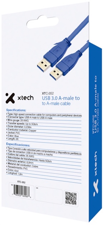 Xtech - USB cable - Blue - 6ft USB 3 0 cable Box View 3