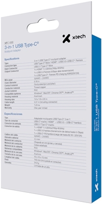 Xtech-Video adapter-USB Type C-HDMI f Type C f USB 3 0 f-Aluminum-3 in one XTC-566 box View 5