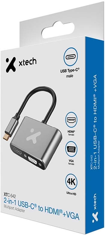 Xtech Video adapter USB Type C HDMI female VGA female Aluminum 2 in 1 XTC-542 Box View 4