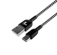 Xtech XTC-511 - Cable USB, USB Tipo-C Macho a USB Tipo-A Macho, USB 2.0, Trenzado 1.8m, Negro y Blanco
