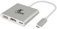 Xtech XTC-565 - Cable de Video, USB Tipo-C Macho a HDMI, USB-A y USB Tipo-C, Hasta 3840 x 2160, 15cm, Plateado