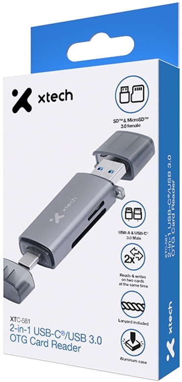 Xtech XTC-581 Card reader SD MicroSD USB 3 0 USB-C OTG card reader Box View 2