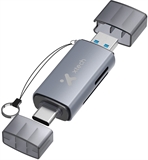 Xtech XTC-581  - USB-C and USB-A to Card Reader Adapter, TF/SD, MicroSD, Grey