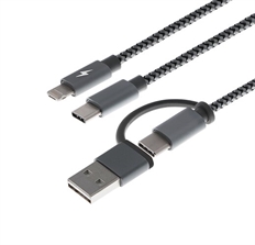 Xtech XTC-560  - Cable USB, USB Tipo-A y Tipo-C Macho a 2 en 1 (Micro USB + Lightning) y USB Tipo-C Macho, 1.2m, Gris