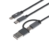 Xtech XTC-560  - USB Cable, USB Type-A & Type-C Male to 2 in 1 (Micro USB + Lightning) & USB Type-C Male, 1.2m, Gray