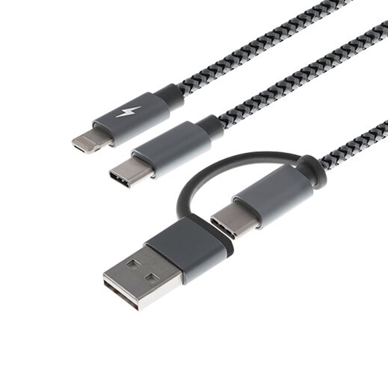 Xtech XTC-560 USB Type-A and Type-C Male to Micro USB and USB Type-C Male Cable Connector View
