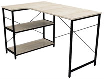 Xtech XTF-CD186 - L-Shaped Corner Computer Desk with Shelves, Black Steel Frame and Wood Shelves