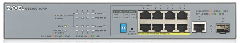 ZyXEL GS1300-10HP PoE Gigabit Switch 8 Ports Front View